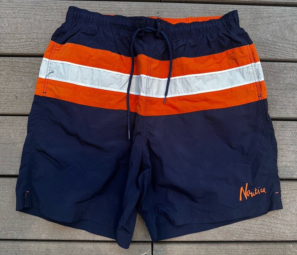 VTG Nautica Swim Trunks *StRiPeD* Mesh Lined Suit Swimming Mens Size Large